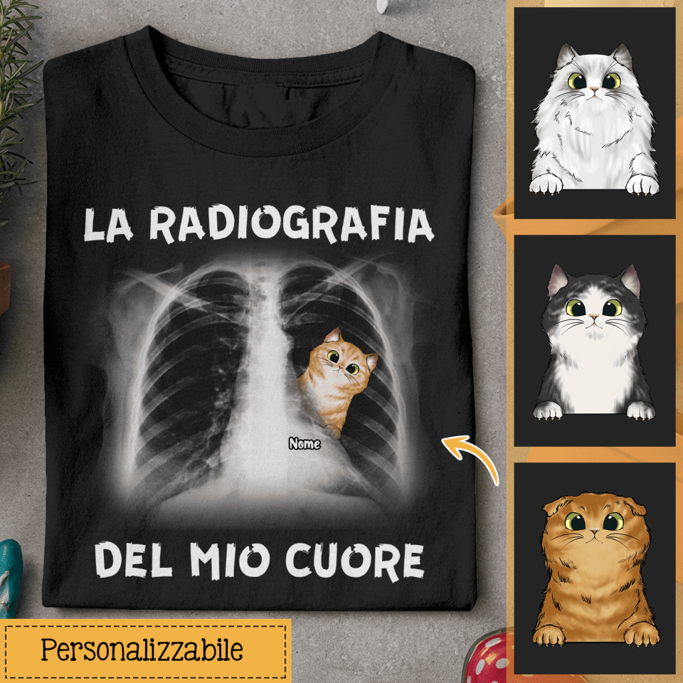 Maglietta personalizzata per Gli amanti dei gatti | Regalo personalizzato per Gli amanti dei gatti | La Radiografia Del Mio Cuore
