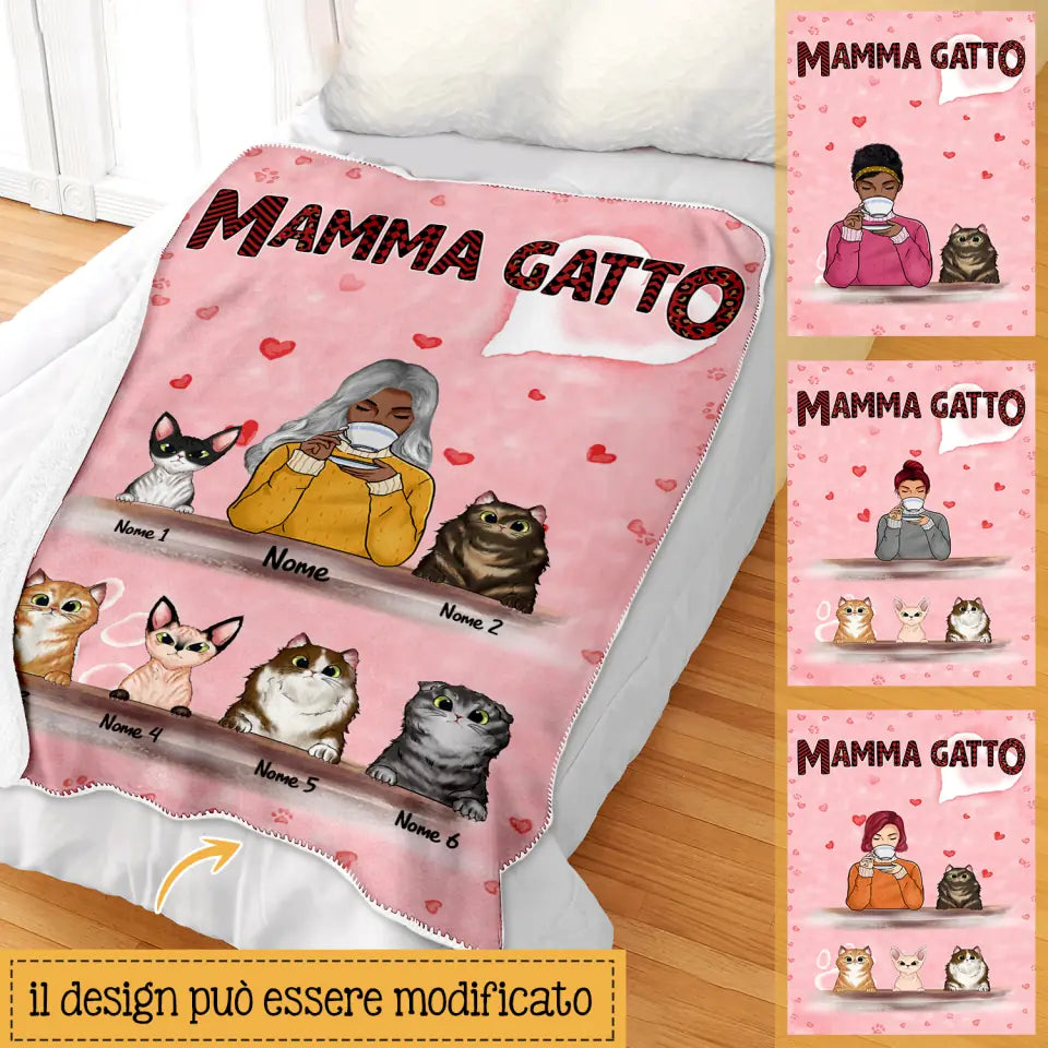Coperta personalizzata per Gli amanti dei gatti | Regalo personalizzato per Gli amanti dei gatti | Mamma Gatto