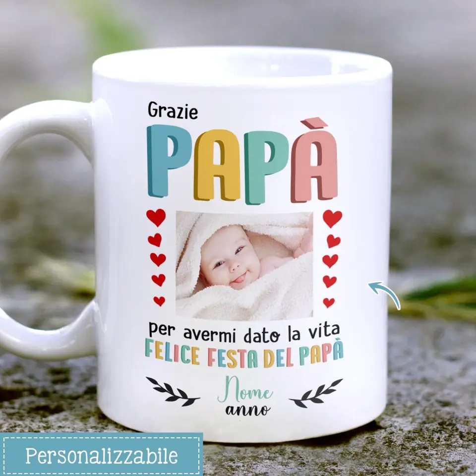 Tazza personalizzata per Papà | Regalo personalizzato per Papà | Grazie Papà