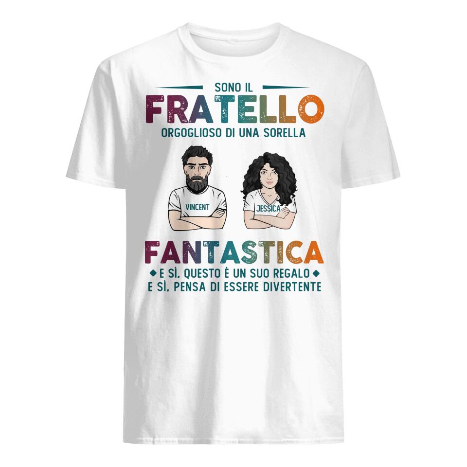 Camiseta personalizada para familia | Regalo personalizado para la familia | Soy el hermano orgulloso de una hermana increíble.