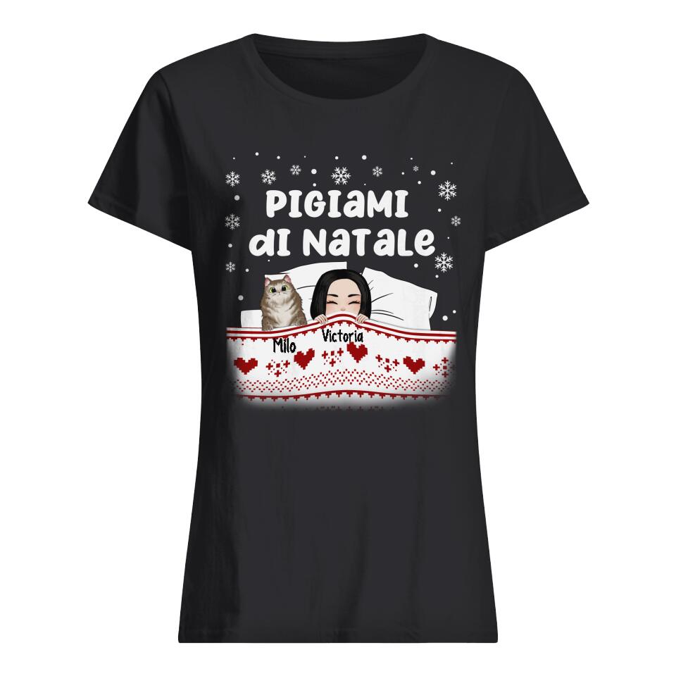 Camiseta personalizada para amantes de los gatos | Regalo personalizado para amantes de los gatos | Pijamas de Navidad