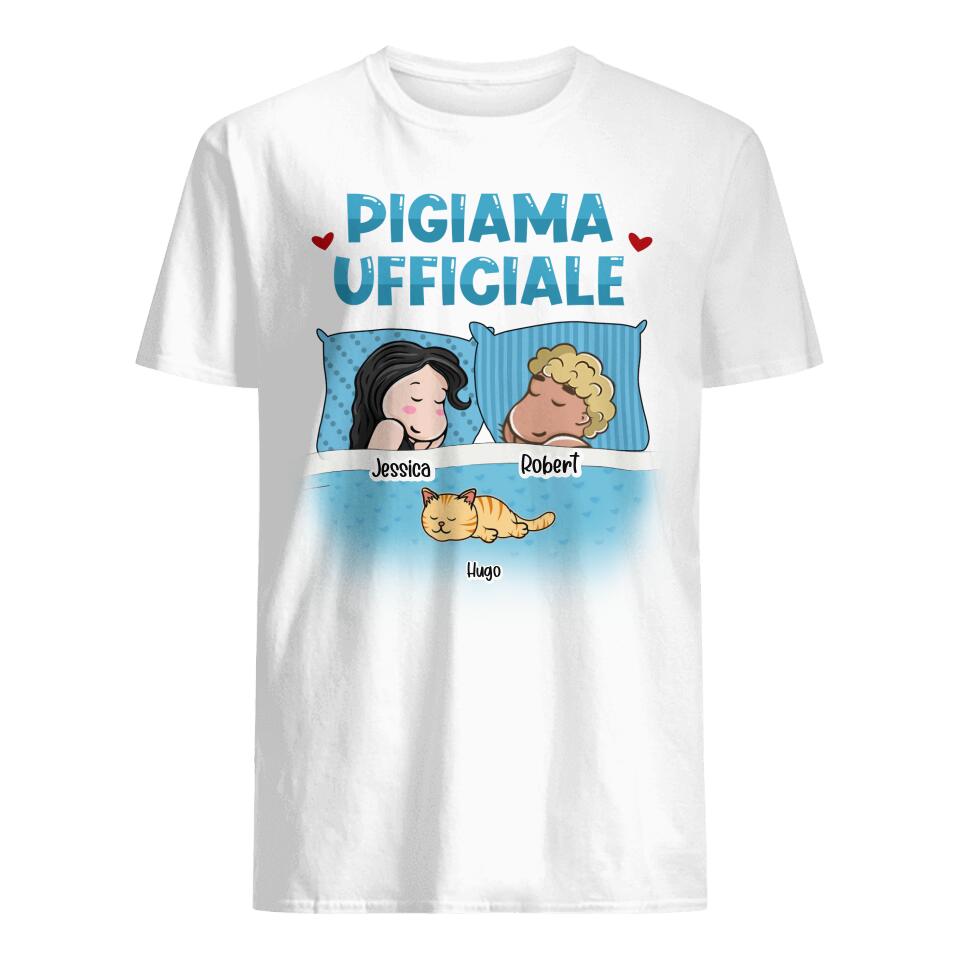 Pijama Oficial de Pareja, Camiseta Unisex Personalizable para Amantes de los Perros y Gatos