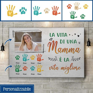 Stampa su tela personalizzata per Mamma | Regalo personalizzato per Madre | La vita da mamma è la vita migliore