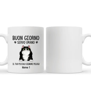 Taza personalizada para amantes de los gatos | Regalo personalizado para amantes de los gatos | Buenos días sirviente humano, tu pequeño señor peludo 