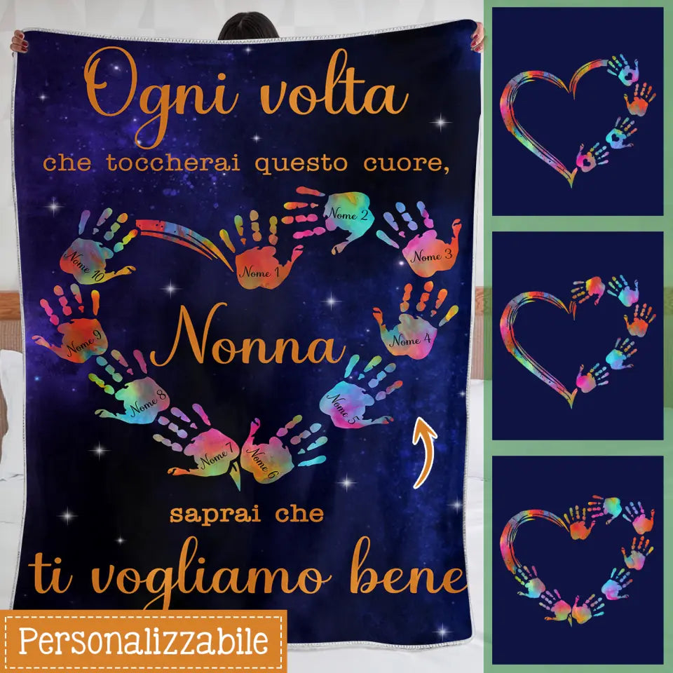 Coperta personalizzata per Nonna | Regalo personalizzato per Nonna | Ogni volta che toccherai questo cuore