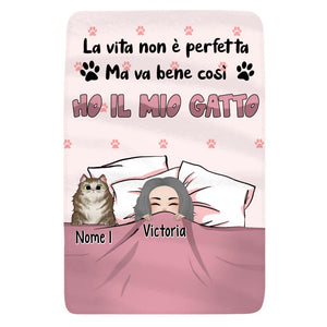 Manta polar personalizada para amantes de los gatos | Regalo personalizado para amantes de los gatos | La vida no es perfecta, tengo mi gato.