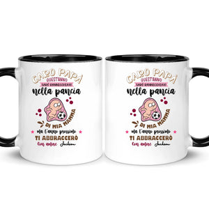 Taza personalizada para papá | Regalo personalizado para papá | Querido papá, este año estaré acurrucado en mi vientre.