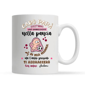 Taza personalizada para papá | Regalo personalizado para papá | Querido papá, este año estaré acurrucado en mi vientre.