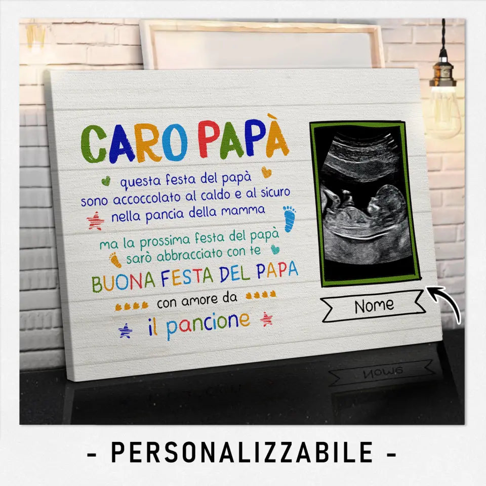 Stampa su tela personalizzata per Papà | Regalo personalizzato per Padre | Buona festa del papà, papà con amore da il pancione